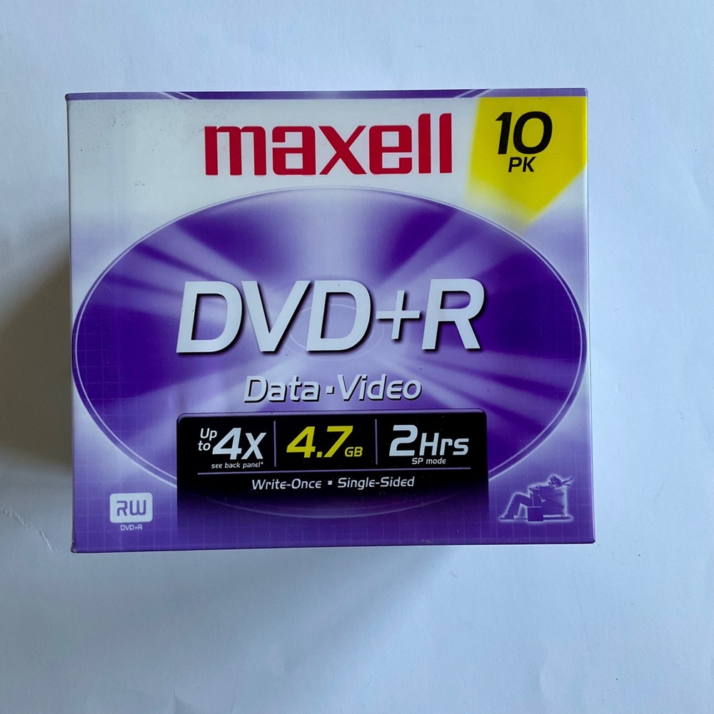 Maxell DVD+R 4.7GB 4X Data Video Recordable Media 10 Pack Slim Jewel Cases‎ New